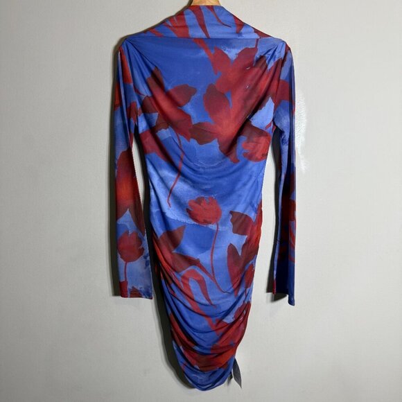 ASOS High Neck Backless Floral Mesh Mini Dress Women's 6 Blue Red Going Out NWT - Picture 6 of 16